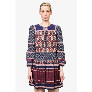 Sea New York Blue Paisley/Burgundy Striped Dress Size 2